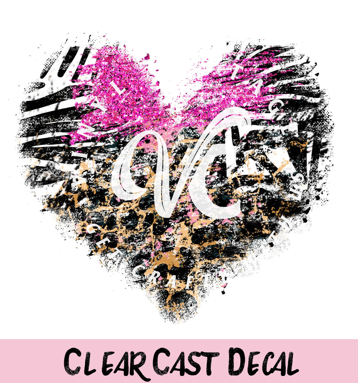 Leopard and Zebra Grunge Heart Clear Decal