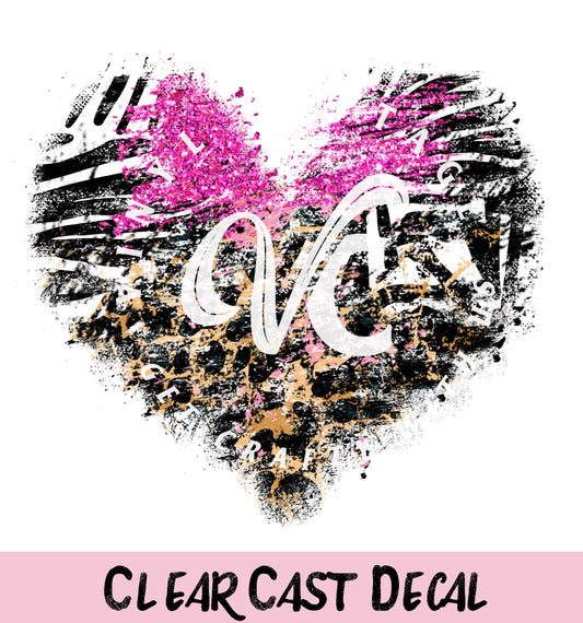 Leopard and Zebra Grunge Heart Clear Decal
