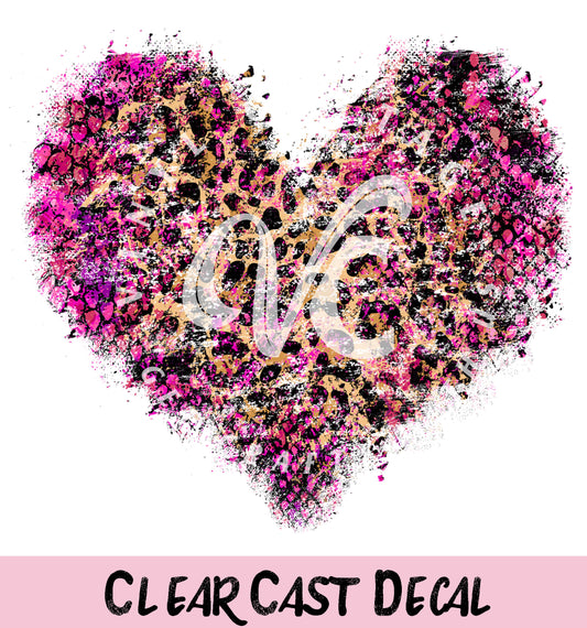 Pink Leopard and Snakeskin Grunge Heart Clear Decal