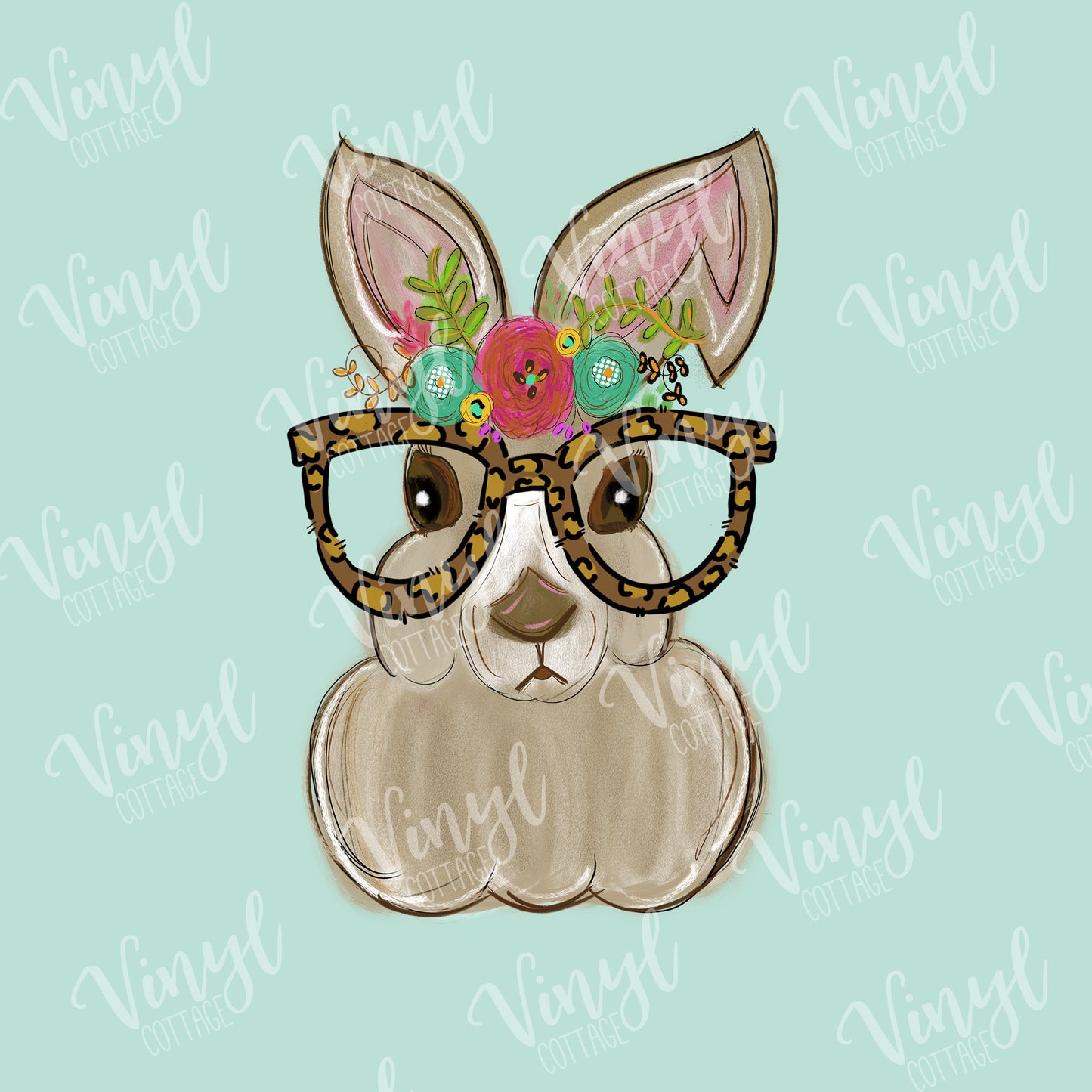 Watercolor Rabbit with Glasses HTV Transfer-TR286