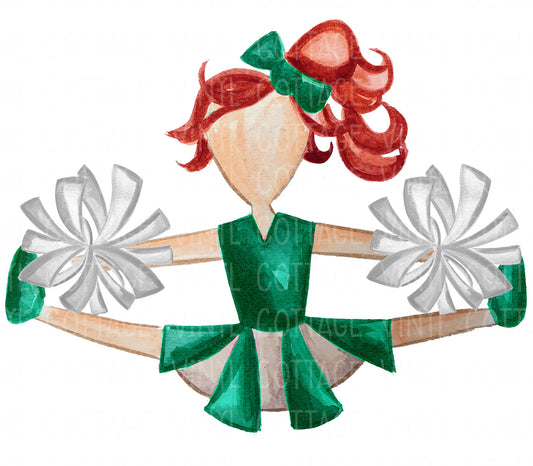 TR306 Green and White Cheerleader Red Hair
