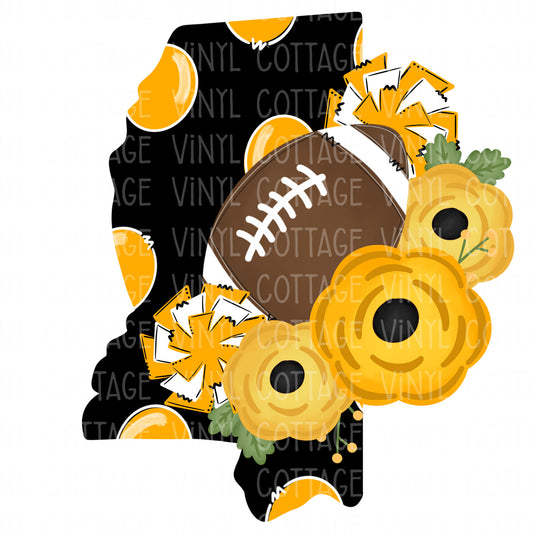 TR332 Mississippi Black and Gold Floral Football
