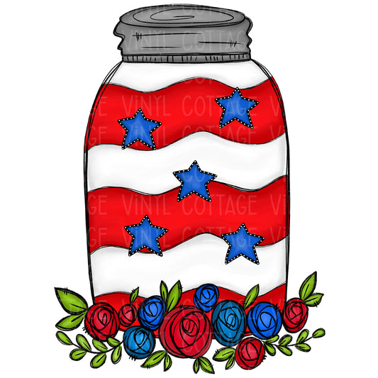 TR708 Floral Patriotic Mason Jar