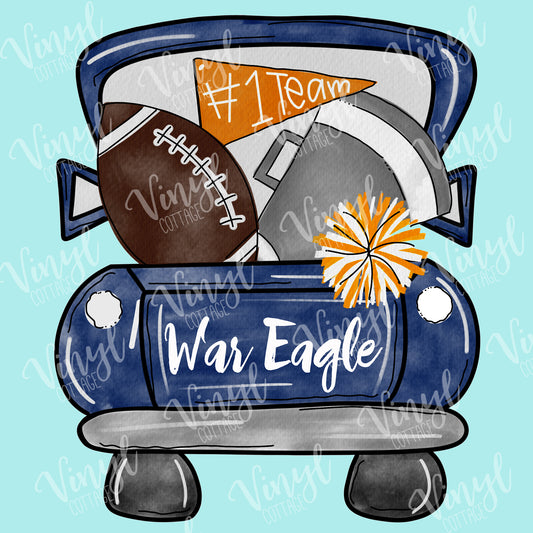 War Eagle Blue and Orange Tailgate Truck HTV Transfer