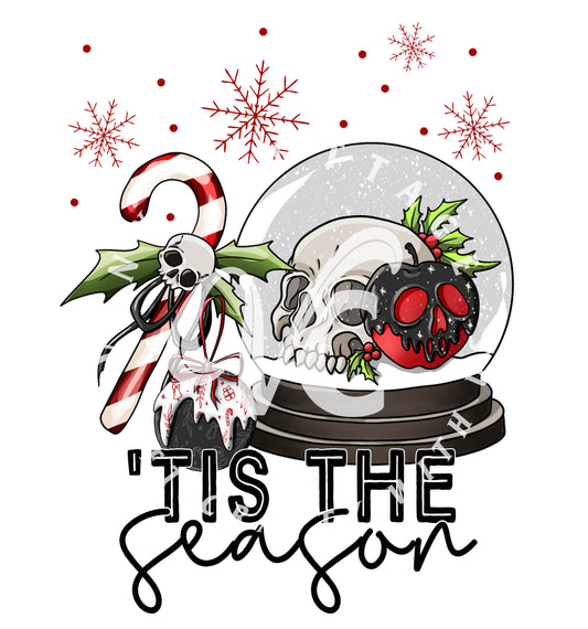 Tis The Season Skull Snow Globe ~ White Ink Decal ~WC050