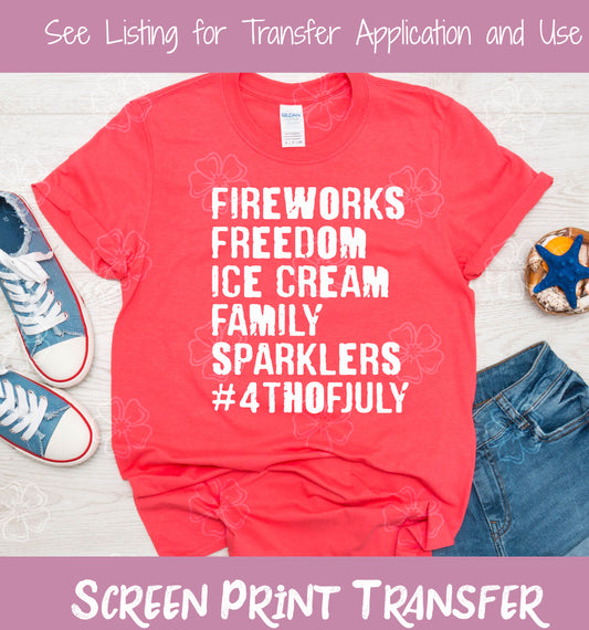 Fireworks Freedom Ice Cream Family Sparklers #4thofJuly SCREEN PRINT TRANSFER