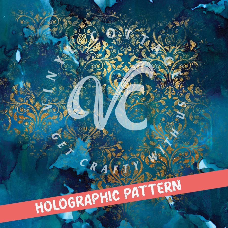 Gold Grunge on Blue ~ Holographic Vinyl ~HG08