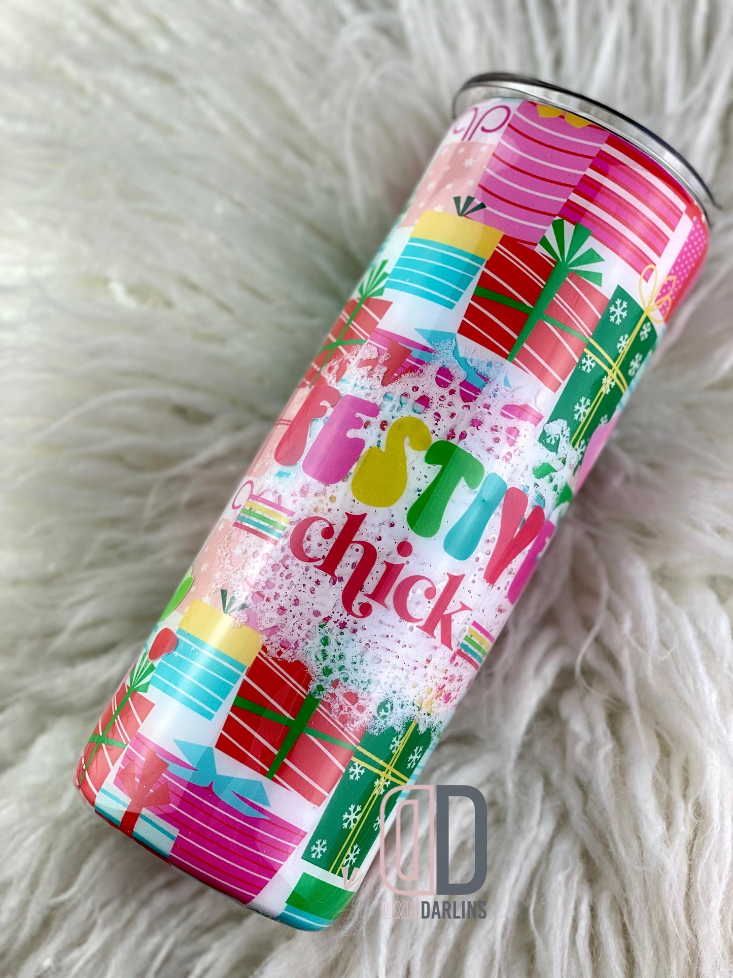 Festive Chick ~ White Ink Decal ~ WC35