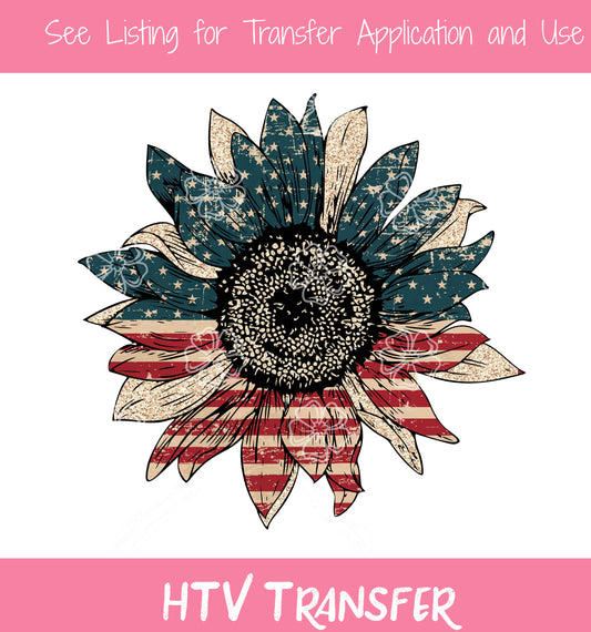 TR702 Distressed American Flag Sunflower HTV