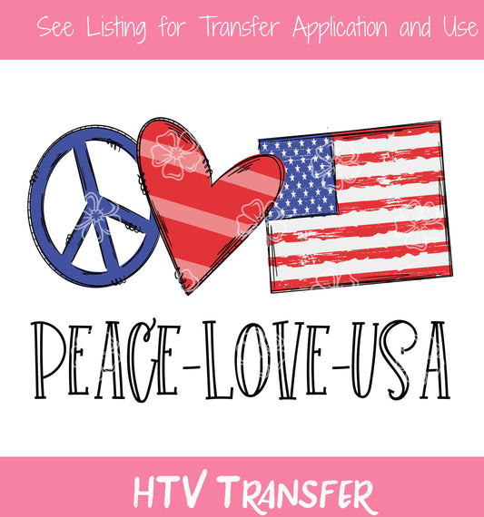 TR710 Peace Love USA Flag HTV